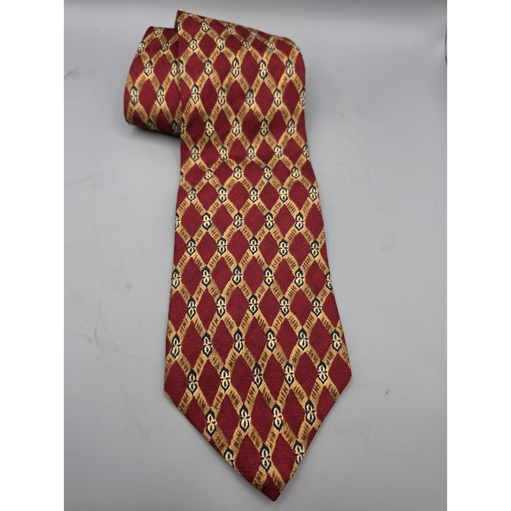 Vintage GUESS USA American Classics Mens Tie Red Gold Geometric Necktie 58" - Picture 3 of 6